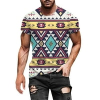 Мъжки винтидж графична тениска с къси ръкави за етнически стил Етнически стил екипаж на врата на врата улица улична модна улична машина Стилен връх
