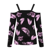 Върхове за гамаши за жени есен секси флорални отпечатани туники върхове раменни тениски за блуза с дълъг ръкав