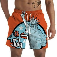 Мъжки графични плажни панталони ежедневни къси шорти 3d четвърти юли флаг модел ретро плаж