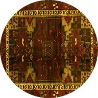 Ahgly Company Machine Pashable Indoor Round Animal Yellow Yellow Traditional Area Rugs, 5 'Round