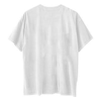 Бяла блуза за жени върхове за тренировки за жени дамски печат кръг на врата пуловер върхове Небрежни тениски с къс ръкав върхове за жени, бели, l