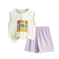 Момчета за малко дете момичета без ръкави анимационен филм сладък модни отпечатани върхове къси панталони дрехи комплект деца деца дрехи улични дрехи ежедневно облекло