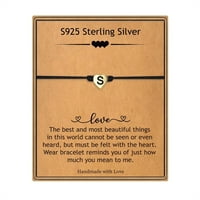 S Sterling Silver Heart Първоначални гривни за жени тийнейджърки момичета ръчно изработени въжета сплетена буква първоначални чар гривни бижута подаръци за жени момичета