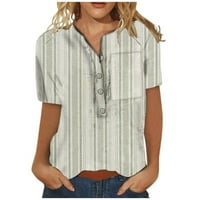 Флорални върхове за жени бутон надолу модни ежедневни ризи с къс ръкав блуза сиво 3xl