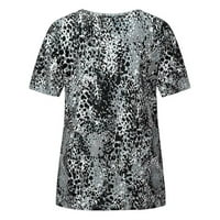 Дамски летни върхове къси ръкави блузи ежедневни ризи на туника v Вратно печат странични върхове на странични върхове