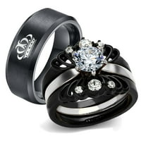 Ringheart двойка пръстени черни съвпадащи пръстени Корона Ring Women Сватбени пръстени за него и нея