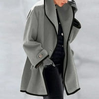 Женски модни дамски мода зимен дълъг ръкав отворен жилетка цвят ежедневно вълнено палто окоп