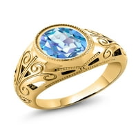Gem Stone King 4. CT Millennium Blue Mystic Quartz 18K жълто злато, покрито със сребърен мъжки пръстен