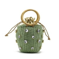 Малка слама слама тотална чанта ръчно изработена плетеница чанта с кофа с декор за чийстоун жени лято