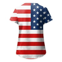 Gyujnb дамски върхове Американски флаг отпечатан v Врат женски върхове за резервоари Лято четвърти юли Ризи за жени 4 юли ризи с къс ръкав тренират върхове за жени лято дишащи се с джобове