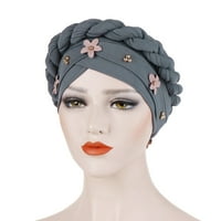 Holloyiver жени Флорална плитка Индия шапка мюсюлманин Ruffle Chemo Beanie Turban Wrap Cap