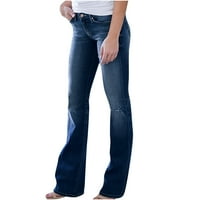 Плюс размер женски панталони Просверие жени Средни талии кльощави джоб