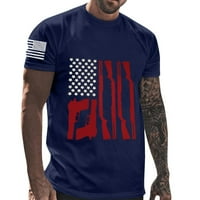 Тениски на американски флаг за мъже звезди и ивици Небрежно меко удобно малък отпечатан памучен кръг кръг