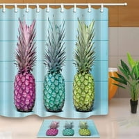 Тропически плодове декор ананаси с различен цвят на пастелната дървена завеса за душ с пода на пода килими за баня 15.7x