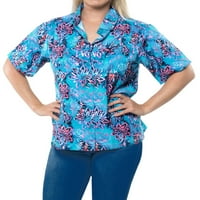 Bay Women's Swim Hawaiian Rish Beach Aloha Party Кратък ръкав XL Cornflower, издълбан печат