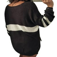 Beiwei дамски джъмпер горен райета пуловер плетен плетен върхове оребрена туника блуза есен дълъг ръкав торбисти черни s