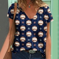 Usmixi дамски летни върхове с къс ръкав v-образно деколте бейзболни тениски за тениски модни свободни леки удобни туника блузи тъмносини xxxl