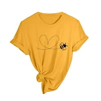 Върхове за жени модни ежедневни фестивал на пчелни пчелни отпечатани кръгли вратни къси ръкави топ блуза