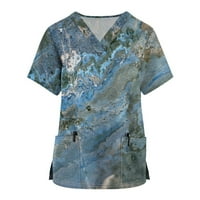 Ханас върхове плюс размер отпечатани скраб работещи униформени върхове за жени с тениски тениски с къс ръкав с джобове сини m
