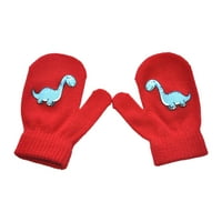 вредна двойка 1- години Момчета момичета ръкавици плетен малък динозавър модел зимно бебе удебелени топли карикатурни ръкавици за открито, червено