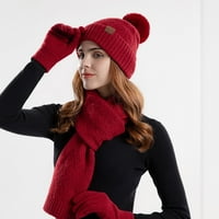 Есенна и зимна вълнена шапка на жените топли ръкавици от три уши за защита от уши пуловер шапка