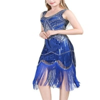 Rejlun дамски топка рокля рокля без ръкави мини рокли Rhinstone party къса рокля винтидж пайет вечерта кралско синьо 2xl
