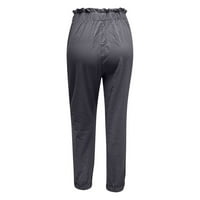 Anuirheih еластичен салон с висока талия с дълги панталони с джобове за жени ежедневни разхлабени прави панталони S-3XL