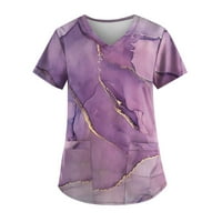 Плюс размер отпечатани скраб работещи униформени върхове за жени с тениски с къси ръкави с тениски с къс ръкав с джобове с джобове