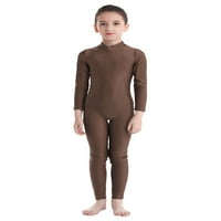 Msemis деца момчета момичета Turtleneck с дълъг ръкав Unitard Jumpsuit Gymnastic Leotard Brown 3-4