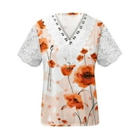 Блузи за къси ръкави за жени дантелени разкрасени тройници с v-образно деколте с късо ръкав моден оранжев XL