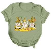 Оборудване за упражнения за корем женски модни пчелни фестивални ризи за печат кръгла шия с къс ръкав тийп върхове блуза с пълен ръкав отгоре отгоре жълт xxl