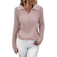 Ketyyh-chn пуловери за жени с дълъг ръкав плетен пуловер джъмпер върхове ежедневно зимно розово, s