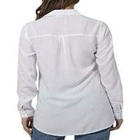 Дамски блуза за ревера ризи бутон надолу върхове лека туника риза офис бял xs