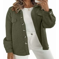 Женско риза яке бутон надолу падна блуза палто ватиран обикновен цвят външно облекло армия зелено s