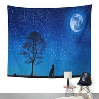 Красиво нощно небе Млечният път и дървета луна стена изкуство висящ гоблен декор за дома за спалня в хола