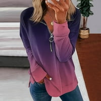 Качулки за жени горещи продажби ежедневни качулки женски причинно -следствен цип пуловер с дълъг ръкав суичъри на градиент за печат активно облекло за бягане тъмно лилаво m