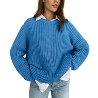 Тосми дамски пуловери Нови ежедневни свободни мързеливи пуловер с вятър жени Външно облекло пуловер с дълъг ръкав Екипаж Врат плетен пуловер за жени