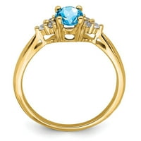 14k жълто злато синьо топаз и истински диамантен пръстен