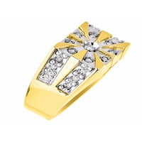 Мъжки пръстен с истински искрящи бели диаманти, поставени в 14K жълто злато - дизайнерски стил