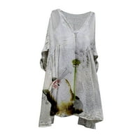 Женски флорални отпечатани рокли за шия памучно бельо с късо ръкав рокля ежедневно слънчеви джаси S, M, L, XL, XXL