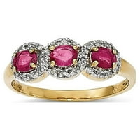 14k жълто злато композитен рубин и истински диамант три каменни пръстени