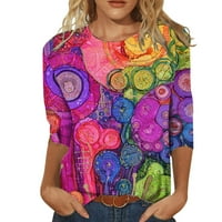 Суитчъри за жени Clearance Модна жена кръгла шия 3 4Sleeve тениска есен за печат блуза върхове суичър суичър
