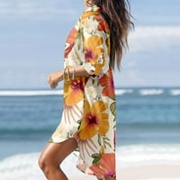 Женска рокля на тениска на плажа с джобове с дълъг ръкав ревера с дължина на коляното с дължина на коляното