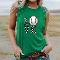 Бейзболна мама топчета за резервоари за жени кръгла шия отпечатана тениска без ръкави небрежно годни годни летни блузи жилетка жилетка