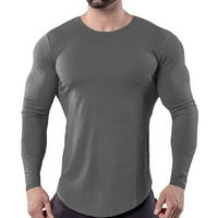 Мъжко изпълнение на риза с дълъг ръкав влага влага тениска тениска с твърд цвят кръгъл фитнес на шията отгоре