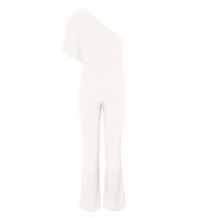 Riforla твърд цветен комбинезон прави панталони Прости и изискан дизайн Женски комбинезон бял XXL