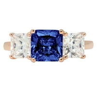 4. CT Brilliant Square Emerald Cut Симулиран Tanzanite 14K Rose Gold Три камъни пръстен SZ 4