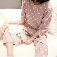 -2xl дамски сладък есен и зимен дълъг ръкав пижами розова прекрасна полка точка отпечатано памучно облекло