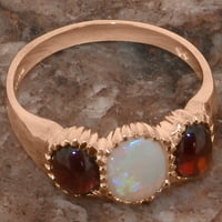 Британски направен традиционен 10K розов златен пръстен с естествен Opal & Garnet Womens Promise Ring - Опции за размер - размер 4.25