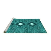 Ahgly Company Machine Pashable Indoor Round Abstract Turquoise Blue Contemporary Area Rugs, 5 'Round